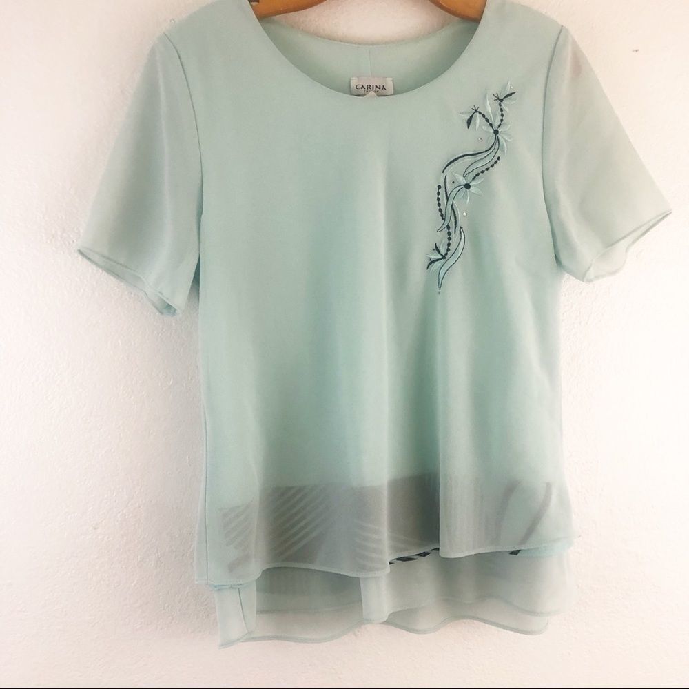 Carina Aqua Green short sleeve Layer blouse size   XL